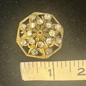 Vintage rhinestone brooch pin, MCM, ‎ Victorian , Gothic brass toned
